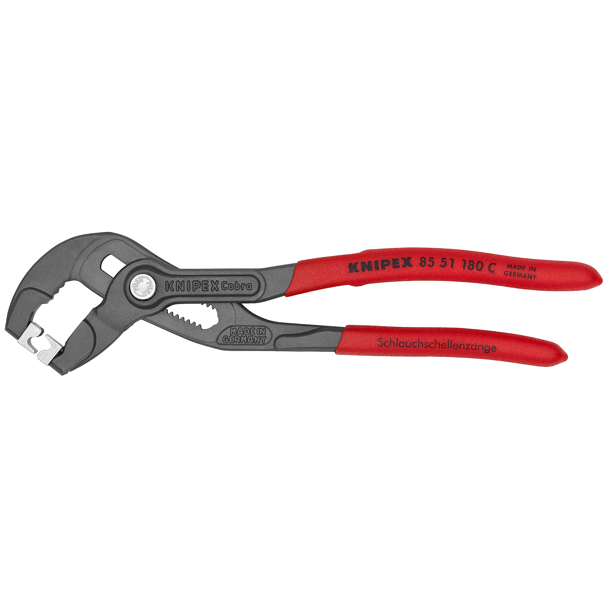 KNIPEX, Hose Clamp Pliers for Click Clamps, Bulk, 7.25in., Pieces (qty.) 1 Material Steel, Jaw Capacity 1.75 in, Model# 85 51 180 C